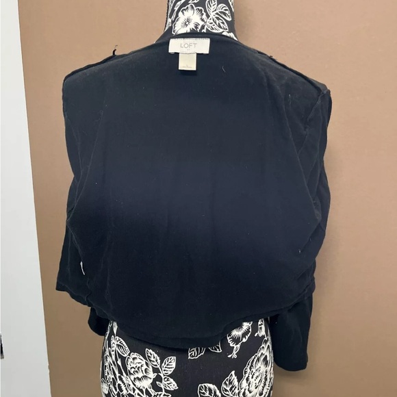 Ann Taylor Loft Womens Cropped Cardigan Black  Sz L 100% Cotton Long Sleeve Open - Picture 5 of 5